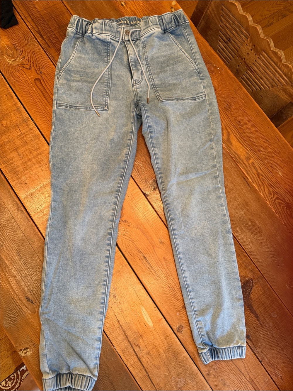 American Eagle Outfitters Pale Blue Elastic Waist Denim Joggers